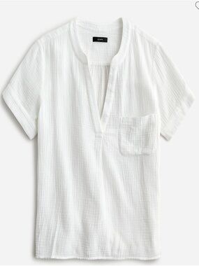 J Crew V Neck Double Gauze Popover White Short Sleeve Women XL New Top BI431